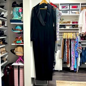 NWT, Eliza J Tuxedo Style Jumpsuit with Satin Lapels and Mesh Sleeves.